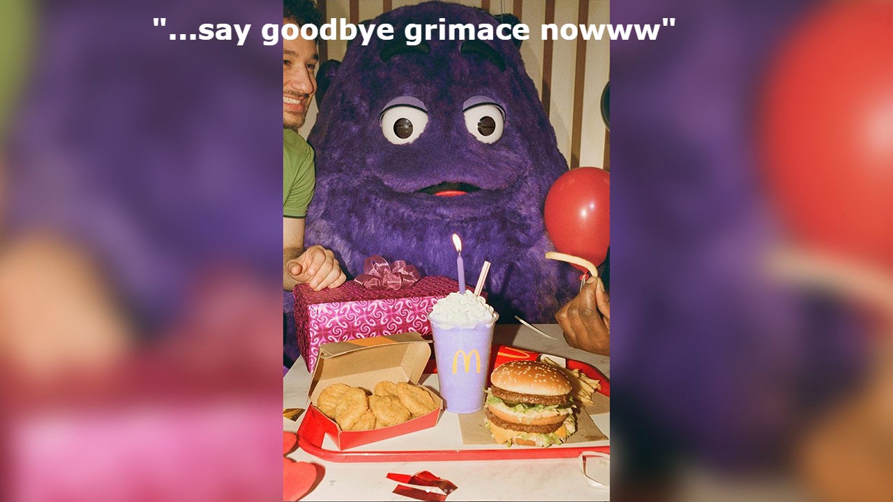 McDonald’s Pulls The Plug On Grimace As He Says Goodbye In Farewell Post…But Will The Grime Scene Trend Live On?